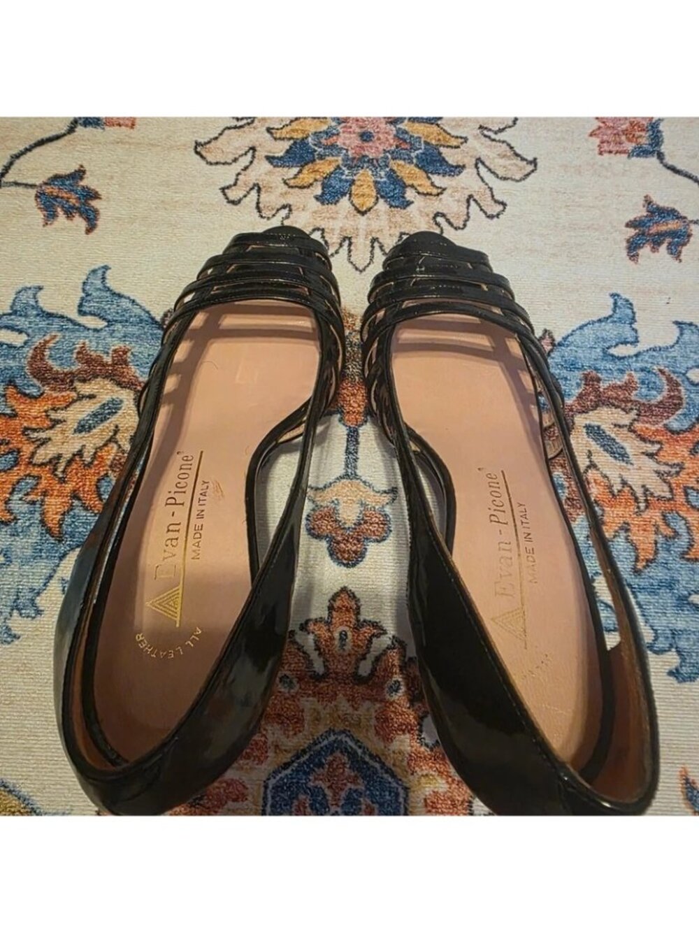 Vintage Evan-Picone Made in Italy Black Leather d'Orsay Peep Toe Heels Size 5.5M - Picture 5 of 10